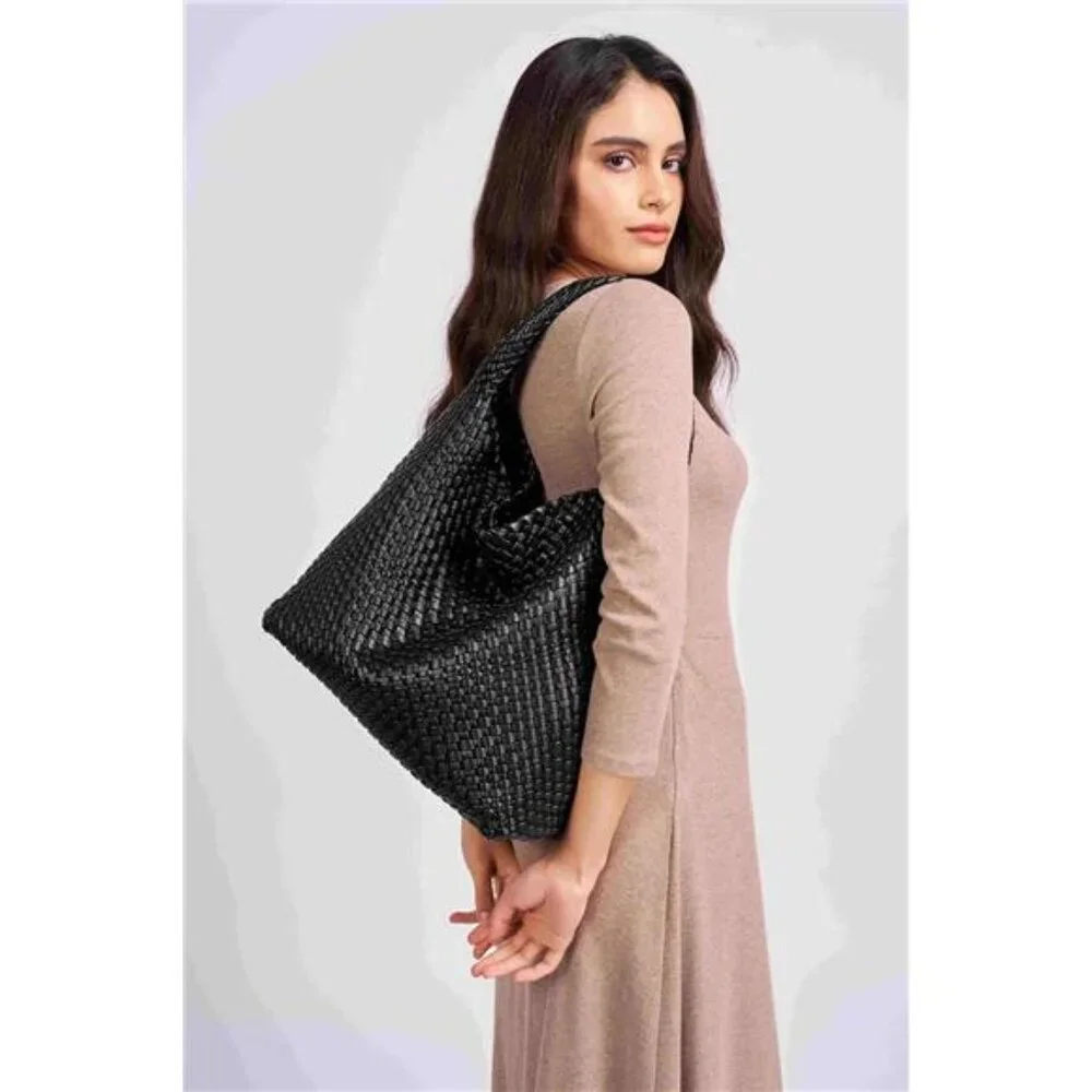 Large Woven Tote Bag for Women Weave Purse Woven Leather Handbag Black